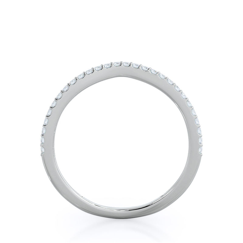 Curved Split Shank Pave Diamond Wedding Band with Platinum Cut Diamond in 14KT Platinum view 2
