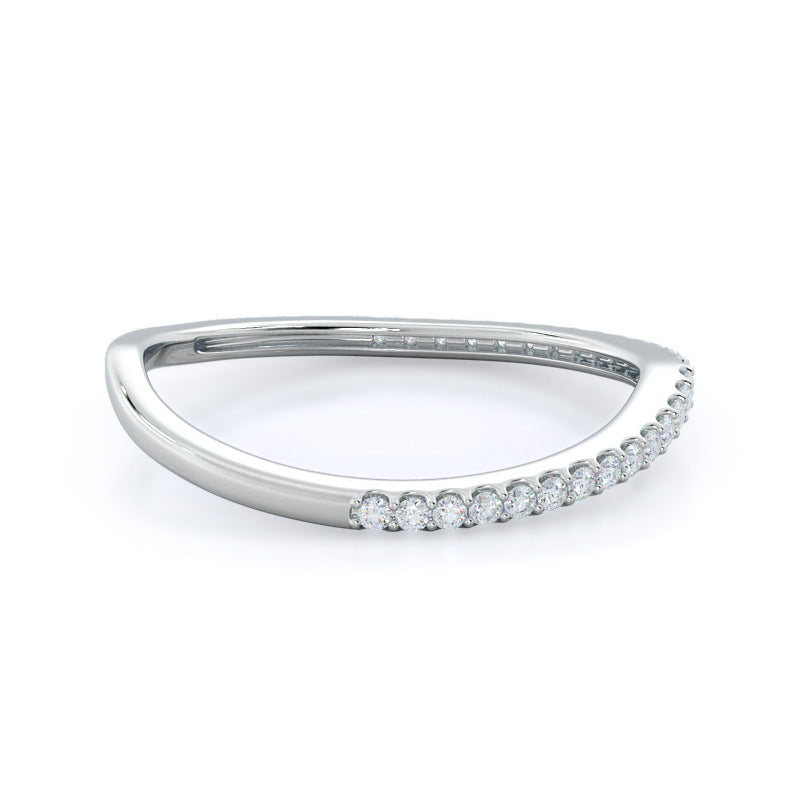 Curved Split Shank Pave Diamond Wedding Band with Platinum Cut Diamond in 14KT Platinum view 4
