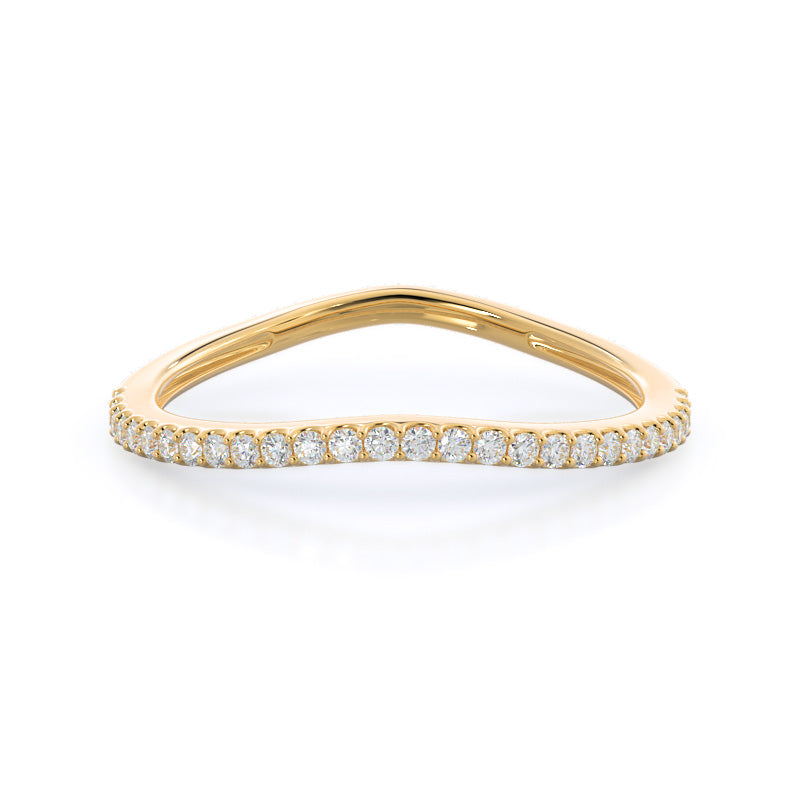 Curved Split Shank Pave Diamond Wedding Band with 18KT Yellow Gold Cut Diamond in 14KT Yellow Gold view 1
