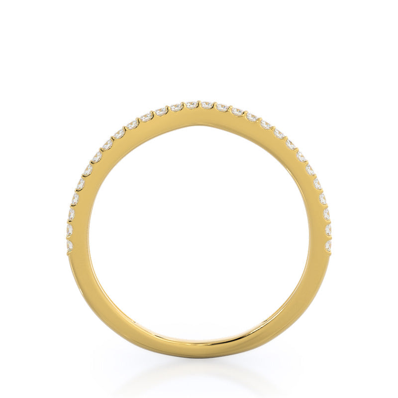 Curved Split Shank Pave Diamond Wedding Band with 18KT Yellow Gold Cut Diamond in 14KT Yellow Gold view 2
