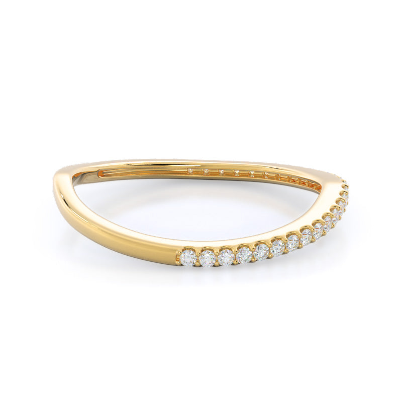 Curved Split Shank Pave Diamond Wedding Band with 18KT Yellow Gold Cut Diamond in 14KT Yellow Gold view 4
