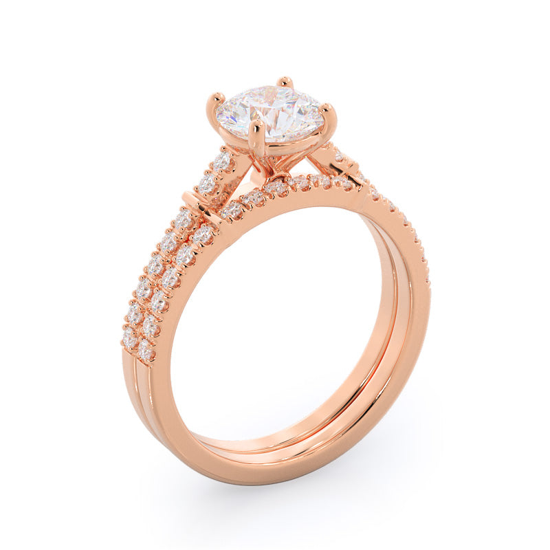 Chic Accent Diamond Wedding Band with 18KT Rose Gold Cut Diamond in 14KT Rose Gold view 3
