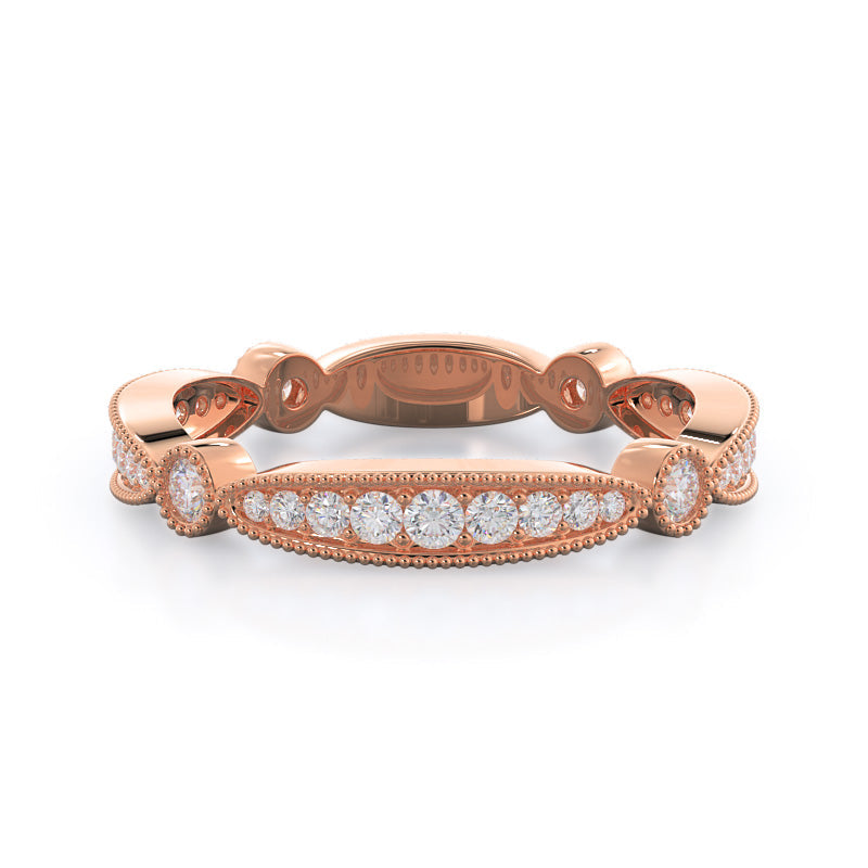 Four Points Diamond Wedding Band with 18KT Rose Gold Cut Diamond in 14KT Rose Gold view 1
