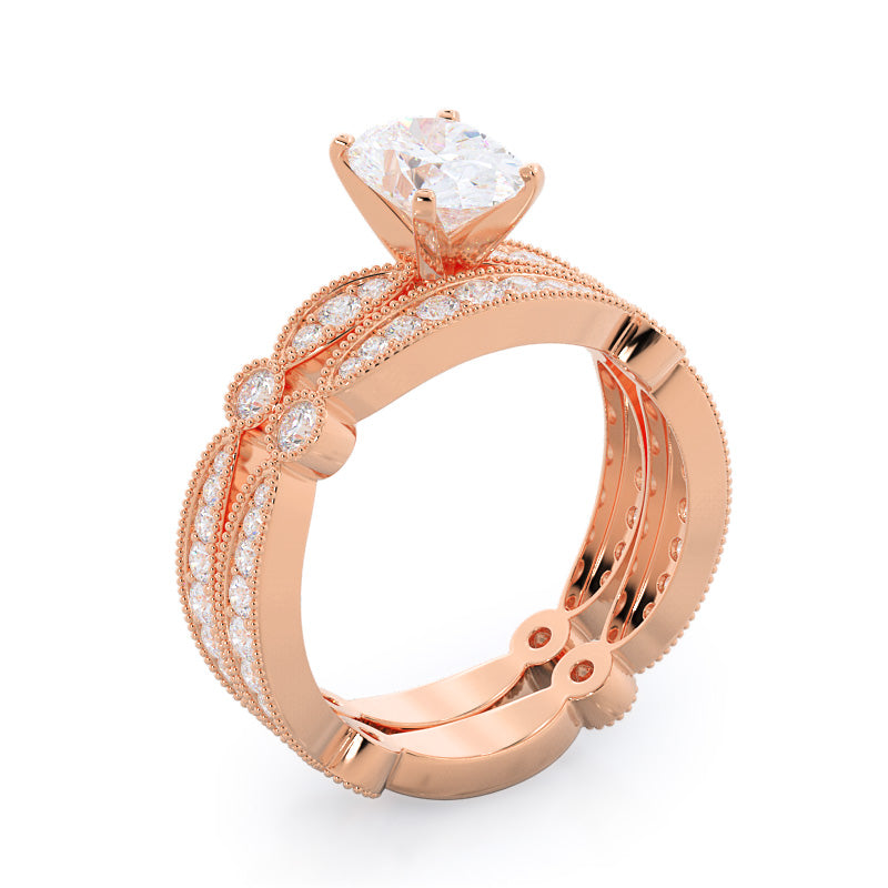 Four Points Diamond Wedding Band with 18KT Rose Gold Cut Diamond in 14KT Rose Gold view 3
