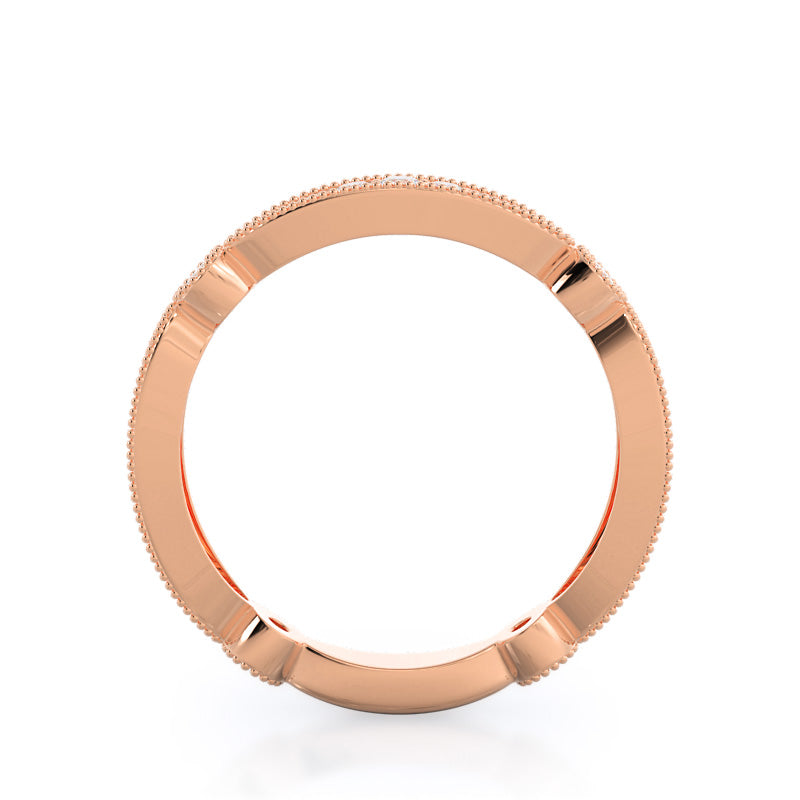 Four Points Diamond Wedding Band with 18KT Rose Gold Cut Diamond in 14KT Rose Gold view 2
