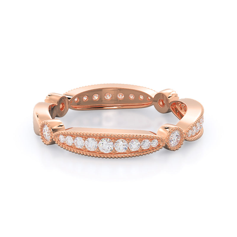 Four Points Diamond Wedding Band with 18KT Rose Gold Cut Diamond in 14KT Rose Gold view 4
