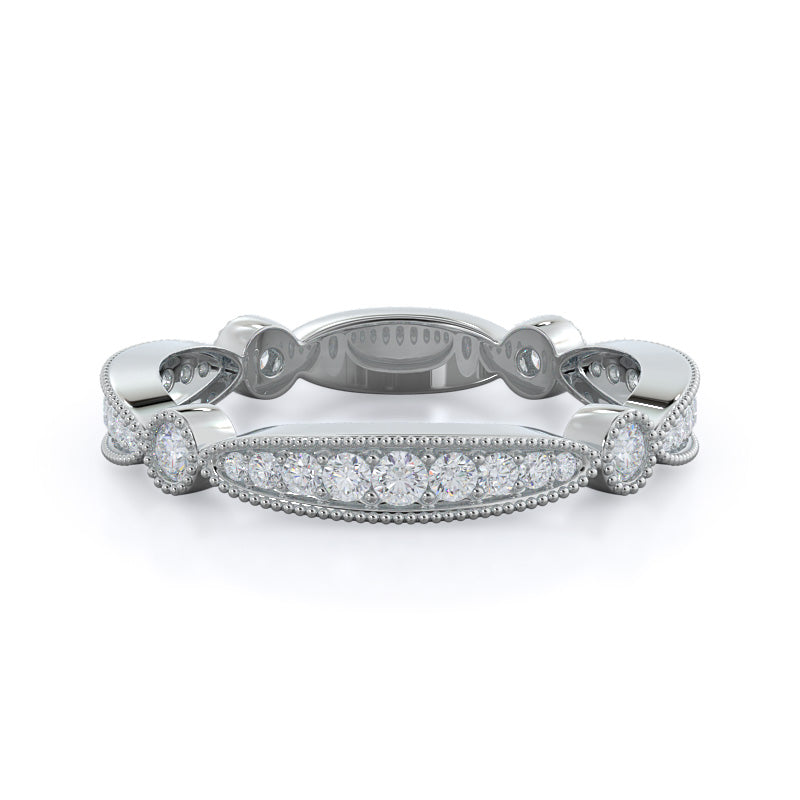 Four Points Diamond Wedding Band with Platinum Cut Diamond in 14KT Platinum view 1
