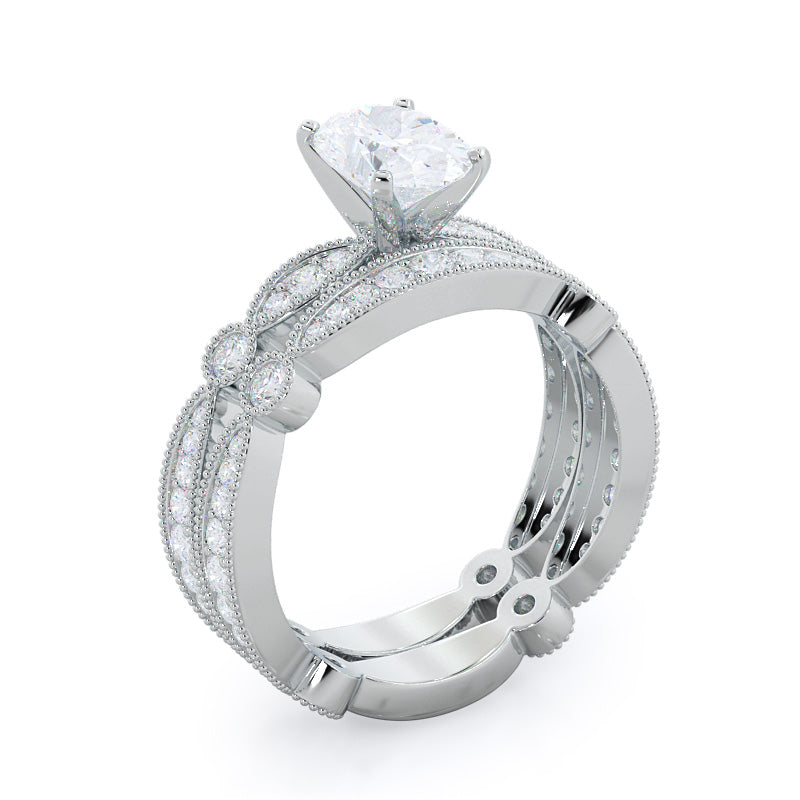 Four Points Diamond Wedding Band with Platinum Cut Diamond in 14KT Platinum view 3
