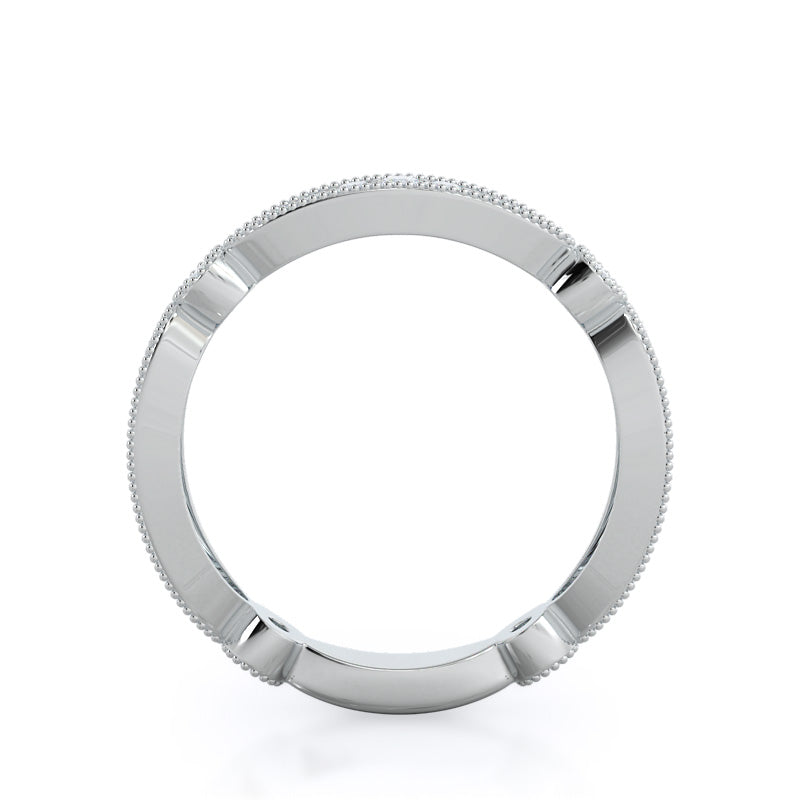 Four Points Diamond Wedding Band with Platinum Cut Diamond in 14KT Platinum view 2
