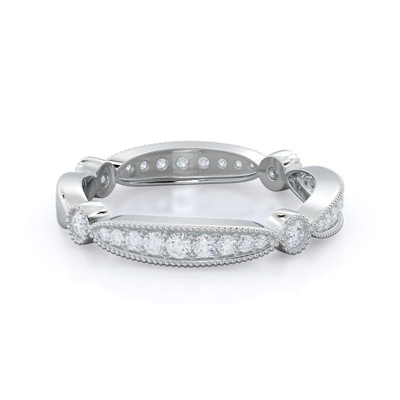 Four Points Diamond Wedding Band with Platinum Cut Diamond in 14KT Platinum view 4
