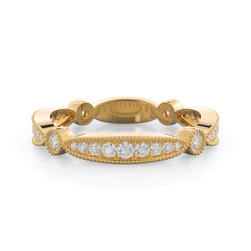 Four Points Diamond Wedding Band with 18KT Yellow Gold Cut Diamond in 14KT Yellow Gold view 1
