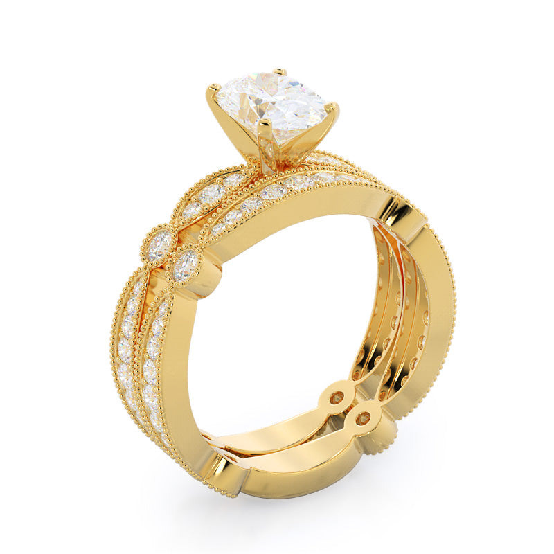 Four Points Diamond Wedding Band with 18KT Yellow Gold Cut Diamond in 14KT Yellow Gold view 3
