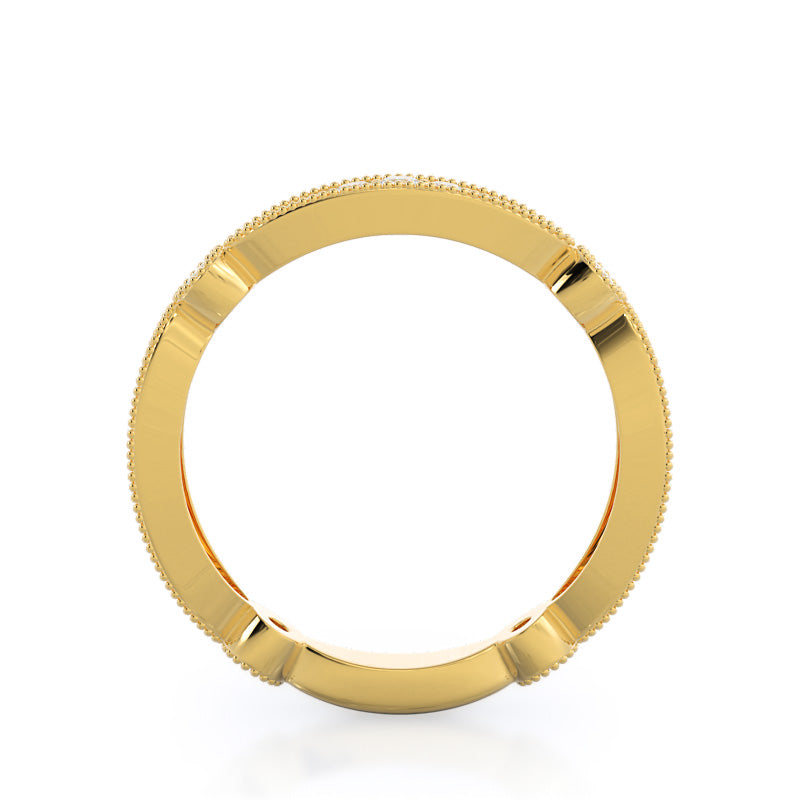 Four Points Diamond Wedding Band with 18KT Yellow Gold Cut Diamond in 14KT Yellow Gold view 2
