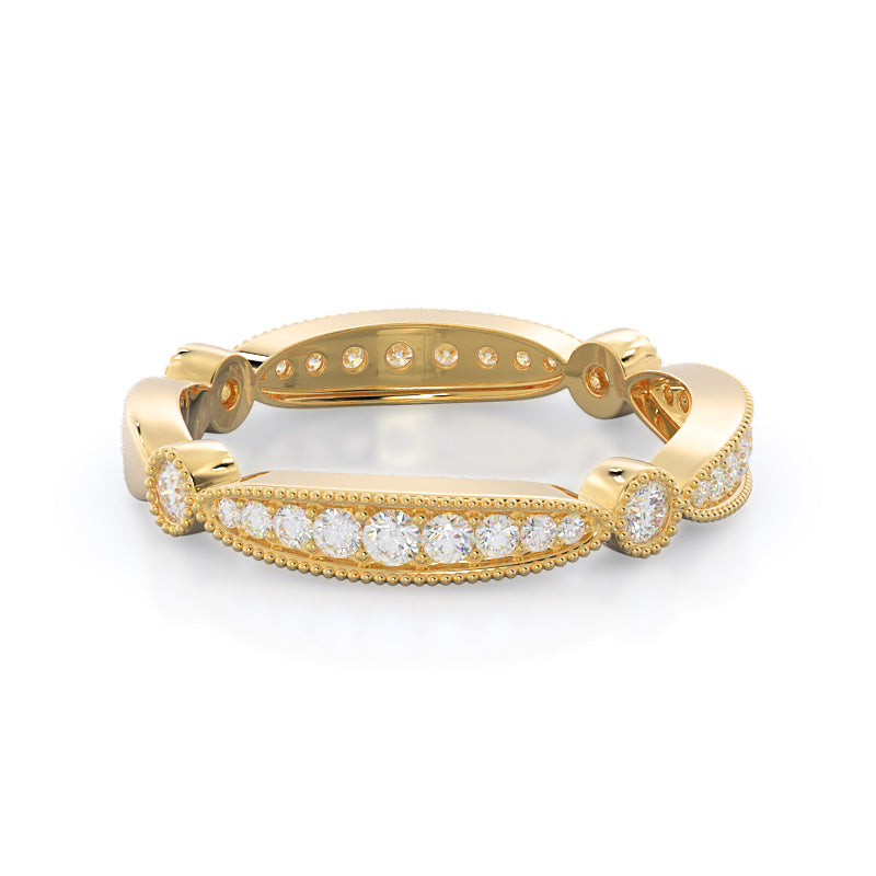 Four Points Diamond Wedding Band with 18KT Yellow Gold Cut Diamond in 14KT Yellow Gold view 4
