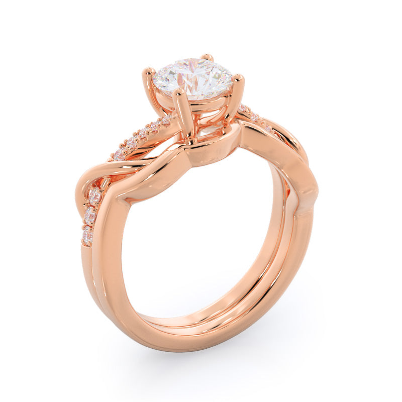 Open Criss Cross Diamond Wedding Band with 18KT Rose Gold Cut Diamond in 14KT Rose Gold view 3
