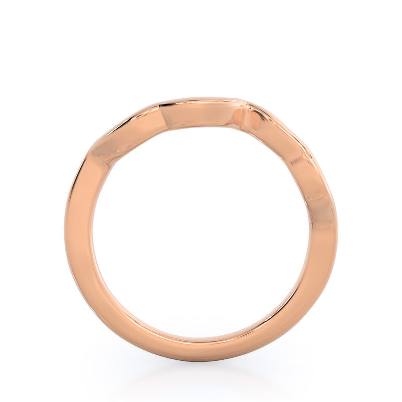 Open Criss Cross Diamond Wedding Band with 18KT Rose Gold Cut Diamond in 14KT Rose Gold view 2

