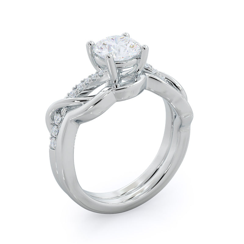 Open Criss Cross Diamond Wedding Band with Platinum Cut Diamond in 14KT Platinum view 3
