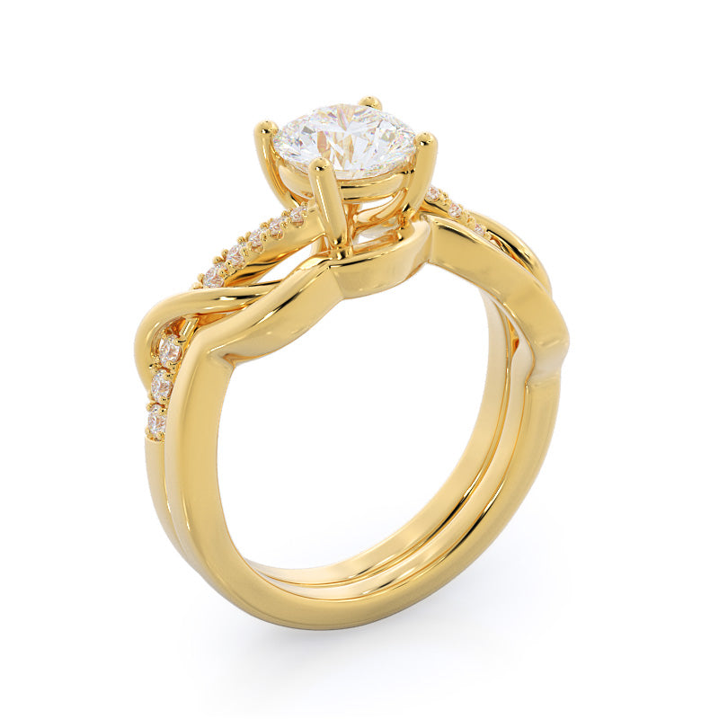Open Criss Cross Diamond Wedding Band with 18KT Yellow Gold Cut Diamond in 14KT Yellow Gold view 3
