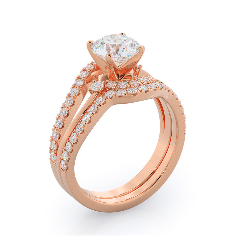 Two Tone Bypass Diamond Engagement Ring with Round Cut Diamond in 14KT Rose Gold view 4
