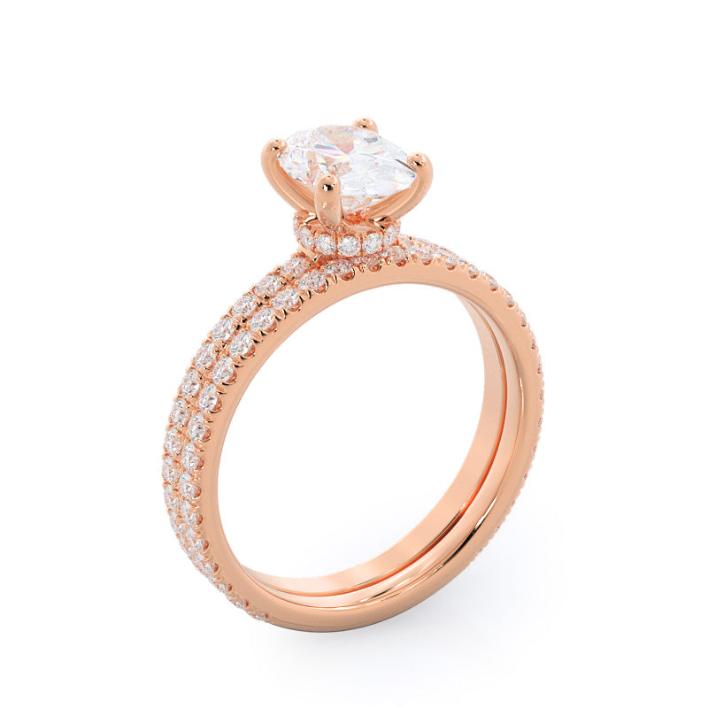 Pave Love Knot Diamond Wedding Band (E+ VS+) with 18KT Rose Gold Cut Diamond in 14KT Rose Gold view 3
