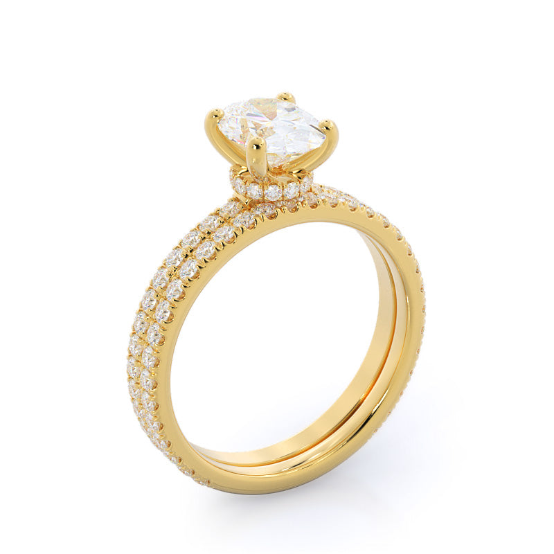 Pave Love Knot Diamond Wedding Band (E+ VS+) with 18KT Yellow Gold Cut Diamond in 14KT Yellow Gold view 3
