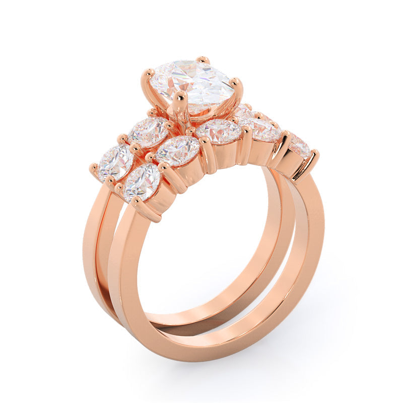 Five Stone Diamond Wedding Band with 18KT Rose Gold Cut Diamond in 14KT Rose Gold view 3

