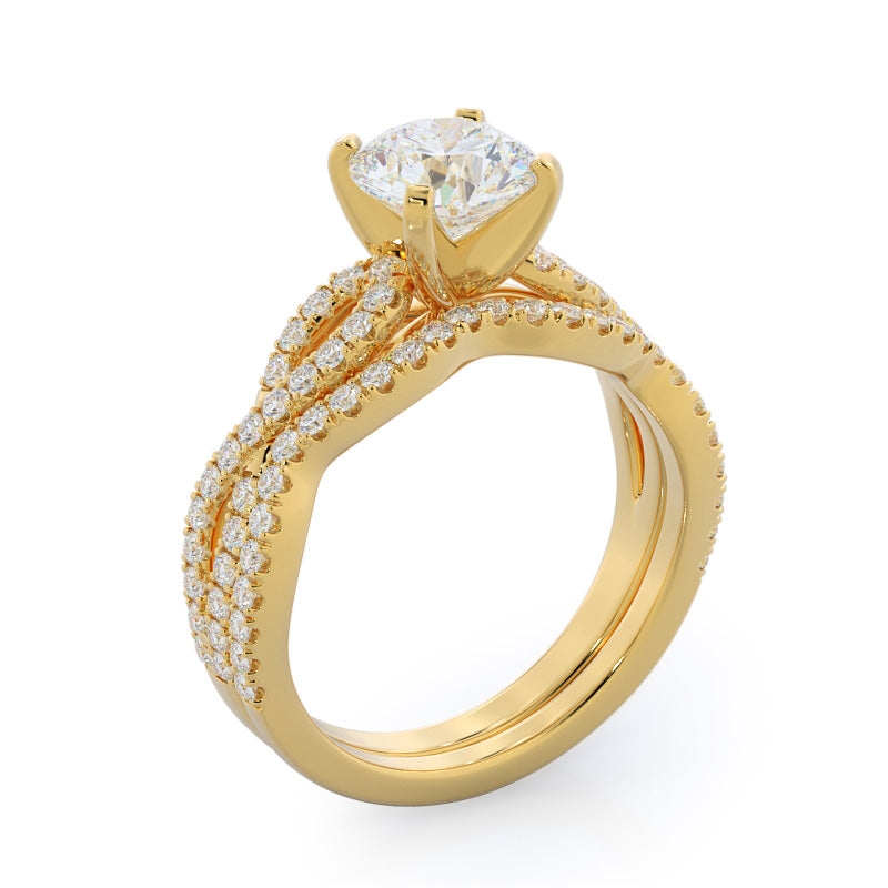 Braided Cathedral Diamond Wedding Band with 18KT Yellow Gold Cut Diamond in 14KT Yellow Gold view 3
