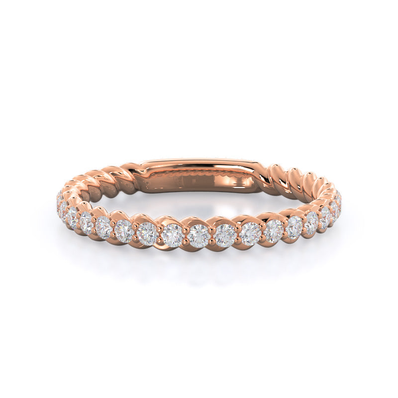 Coil Accent Diamond Wedding Band with 18KT Rose Gold Cut Diamond in 14KT Rose Gold view 1
