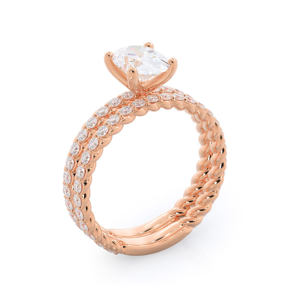 Oval Cut Coil Accent Diamond Engagement Ring with Lab Grown Diamond in 14KT Rose Gold view 7
