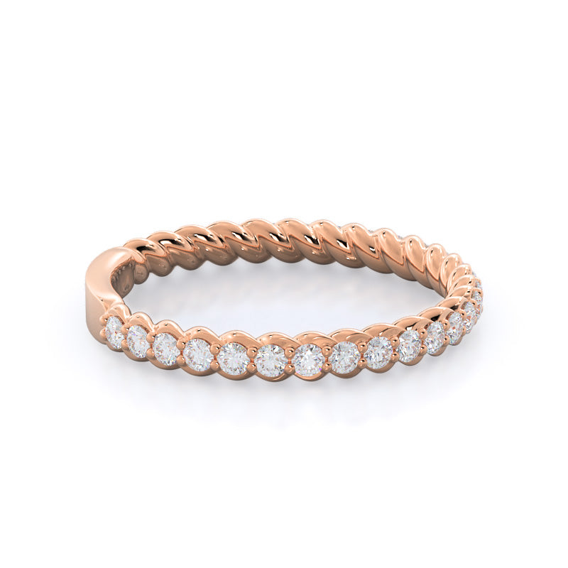 Coil Accent Diamond Wedding Band with 18KT Rose Gold Cut Diamond in 14KT Rose Gold view 4
