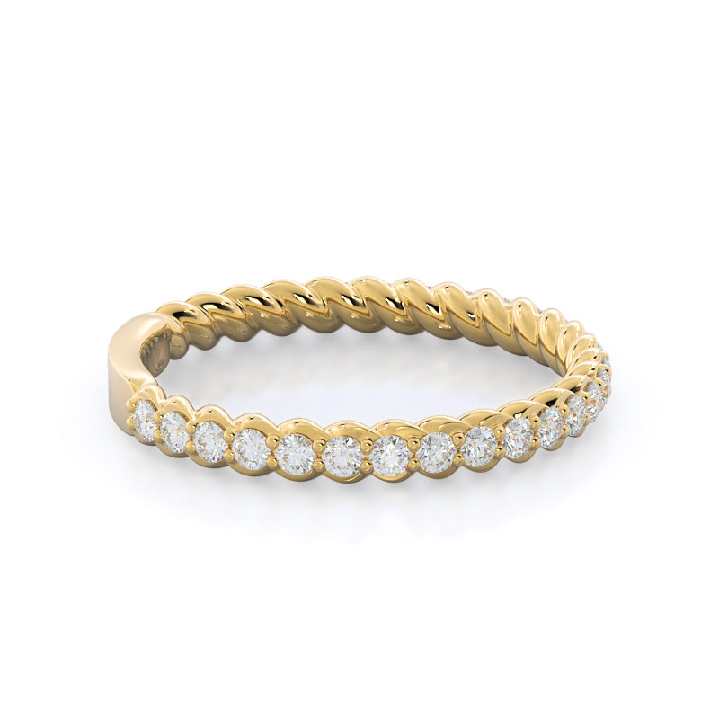 Coil Accent Diamond Wedding Band with 18KT Yellow Gold Cut Diamond in 14KT Yellow Gold view 4

