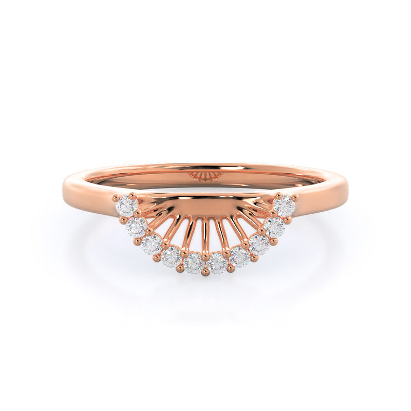 Plain Shank Halo Diamond Wedding Band with 18KT Rose Gold Cut Diamond in 14KT Rose Gold view 1
