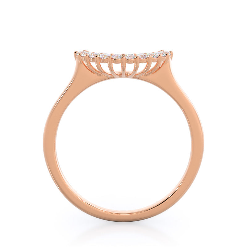 Plain Shank Halo Diamond Wedding Band with 18KT Rose Gold Cut Diamond in 14KT Rose Gold view 2
