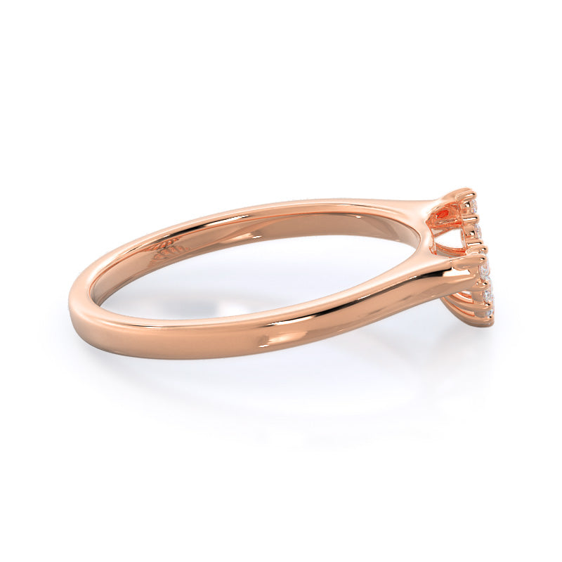 Plain Shank Halo Diamond Wedding Band with 18KT Rose Gold Cut Diamond in 14KT Rose Gold view 4
