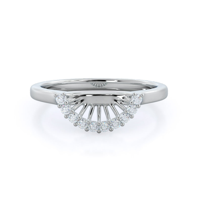 Plain Shank Halo Diamond Wedding Band with Platinum Cut Diamond in 14KT Platinum view 1
