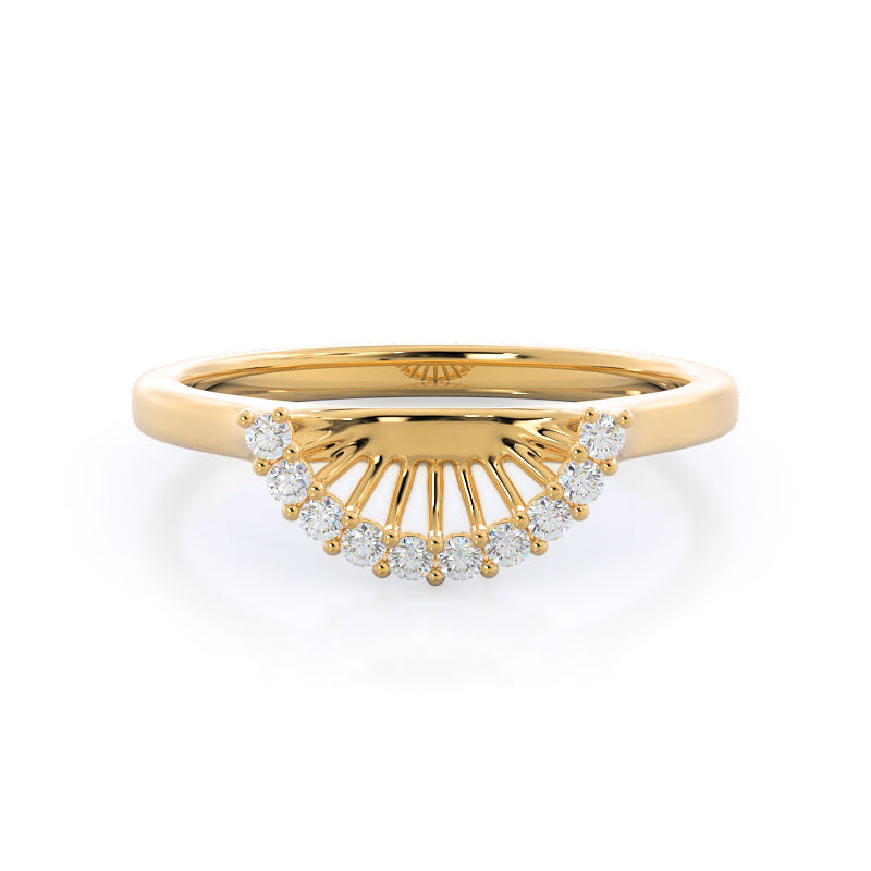 Plain Shank Halo Diamond Wedding Band with 18KT Yellow Gold Cut Diamond in 14KT Yellow Gold view 1
