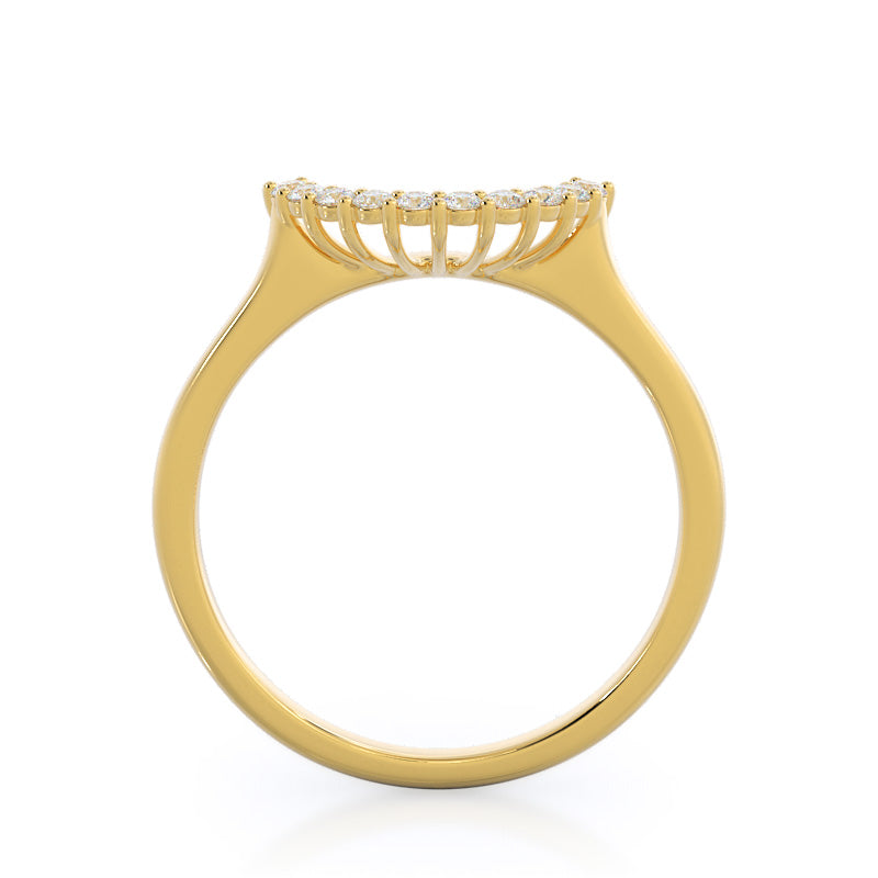 Plain Shank Halo Diamond Wedding Band with 18KT Yellow Gold Cut Diamond in 14KT Yellow Gold view 2
