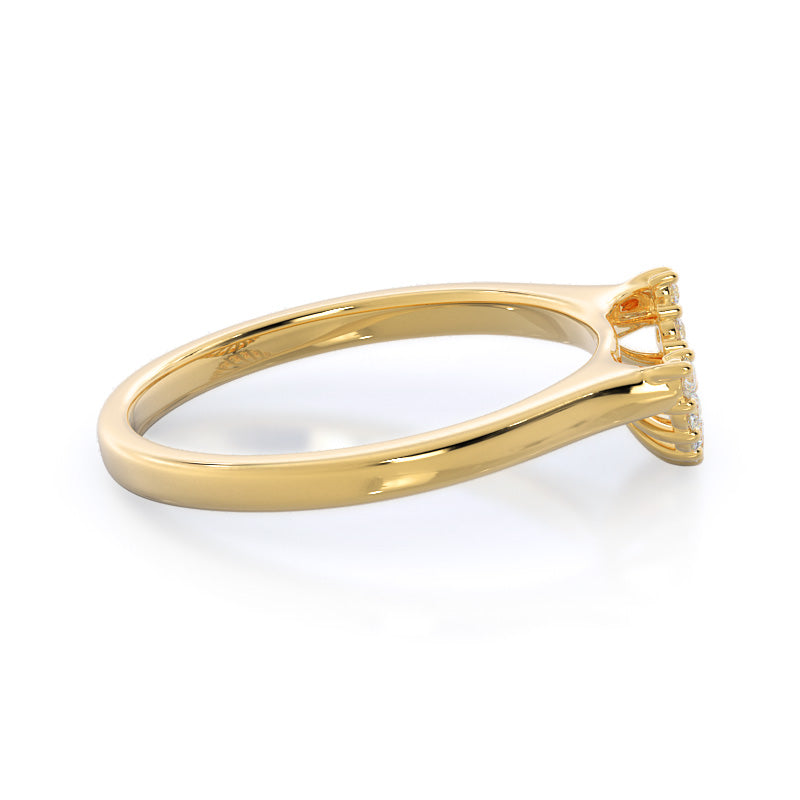 Plain Shank Halo Diamond Wedding Band with 18KT Yellow Gold Cut Diamond in 14KT Yellow Gold view 4
