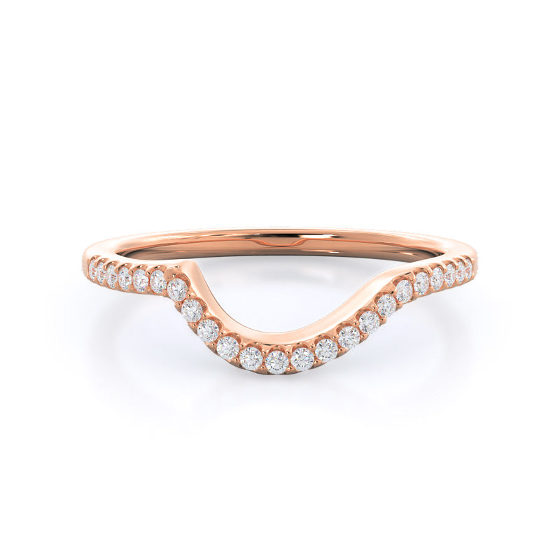 Tapered Halo Diamond Wedding Band with 18KT Rose Gold Cut Diamond in 14KT Rose Gold view 1
