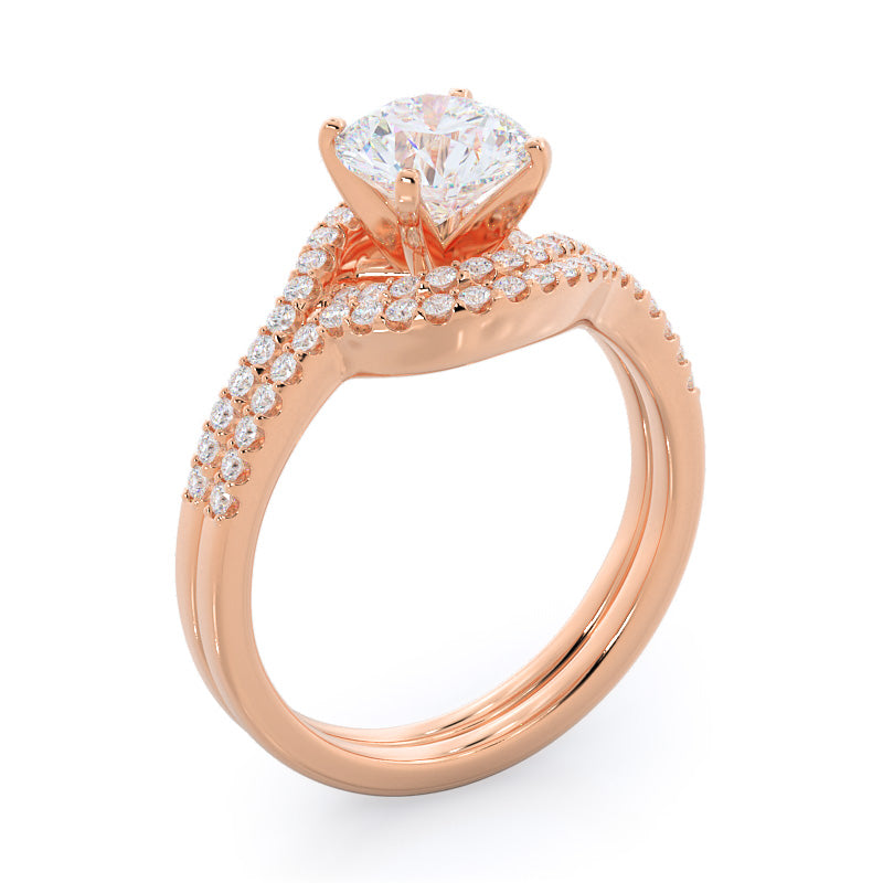 Tapered Halo Diamond Wedding Band with 18KT Rose Gold Cut Diamond in 14KT Rose Gold view 3
