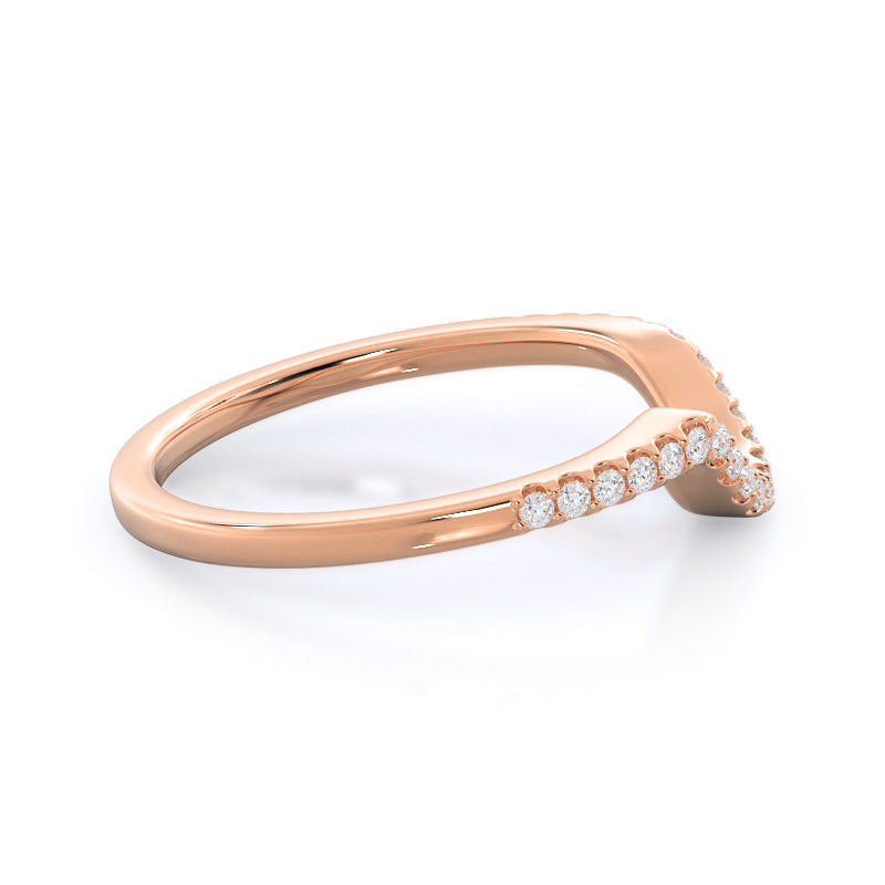 Tapered Halo Diamond Wedding Band with 18KT Rose Gold Cut Diamond in 14KT Rose Gold view 4
