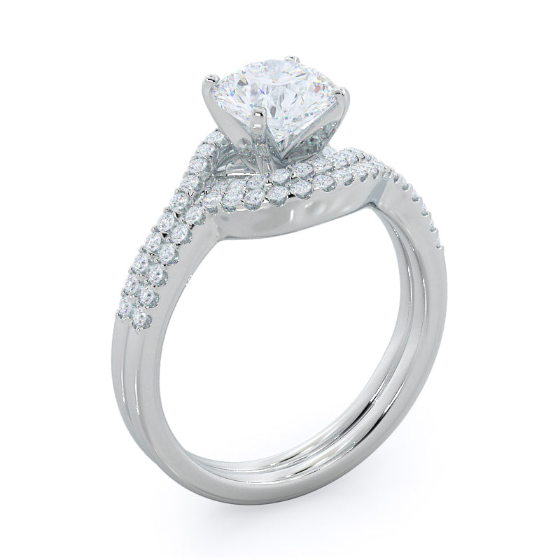 Tapered Halo Diamond Wedding Band with Platinum Cut Diamond in 14KT Platinum view 3
