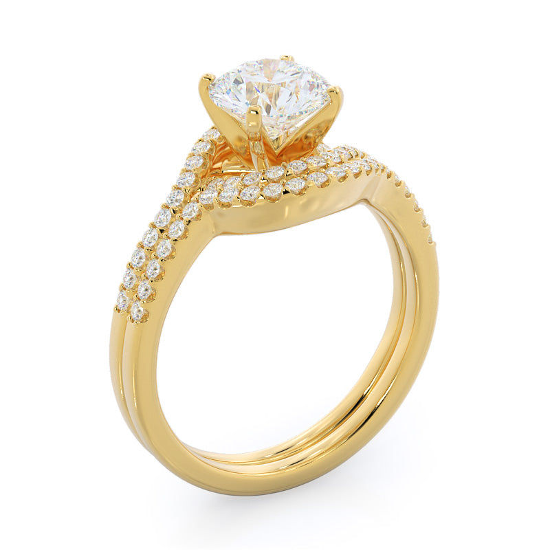 Tapered Halo Diamond Wedding Band with 18KT Yellow Gold Cut Diamond in 14KT Yellow Gold view 3
