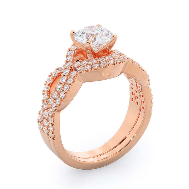 Winding Halo Diamond Wedding Band with 18KT Rose Gold Cut Diamond in 14KT Rose Gold view 3

