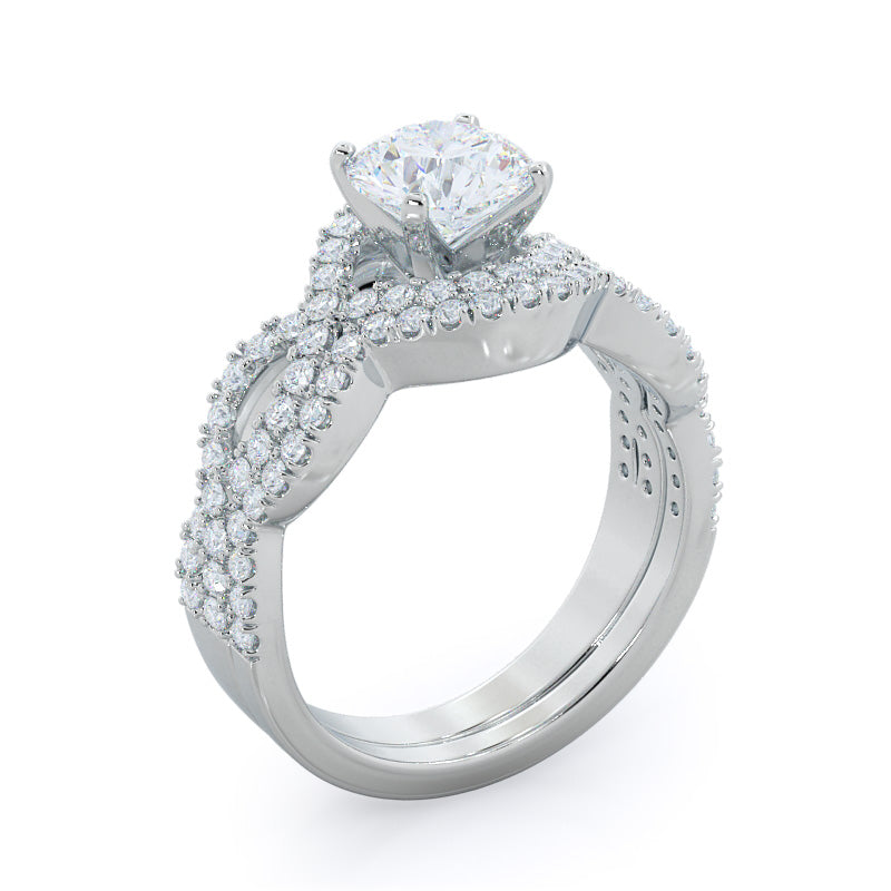 Winding Halo Diamond Wedding Band with Platinum Cut Diamond in 14KT Platinum view 3
