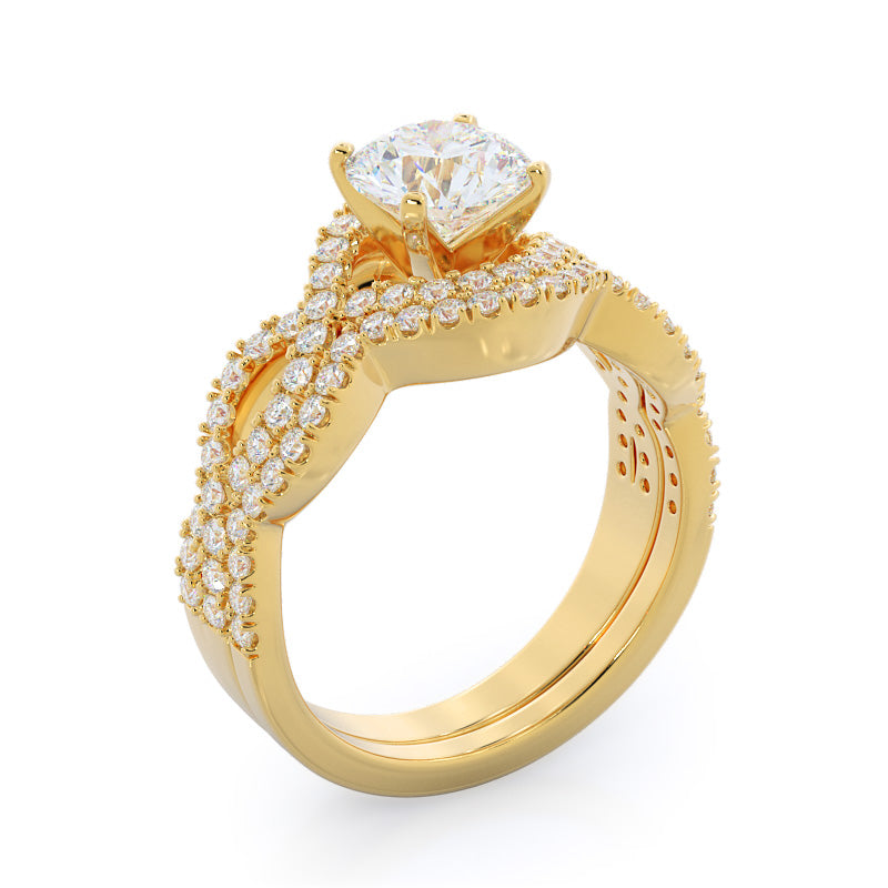 Winding Halo Diamond Wedding Band with 18KT Yellow Gold Cut Diamond in 14KT Yellow Gold view 3
