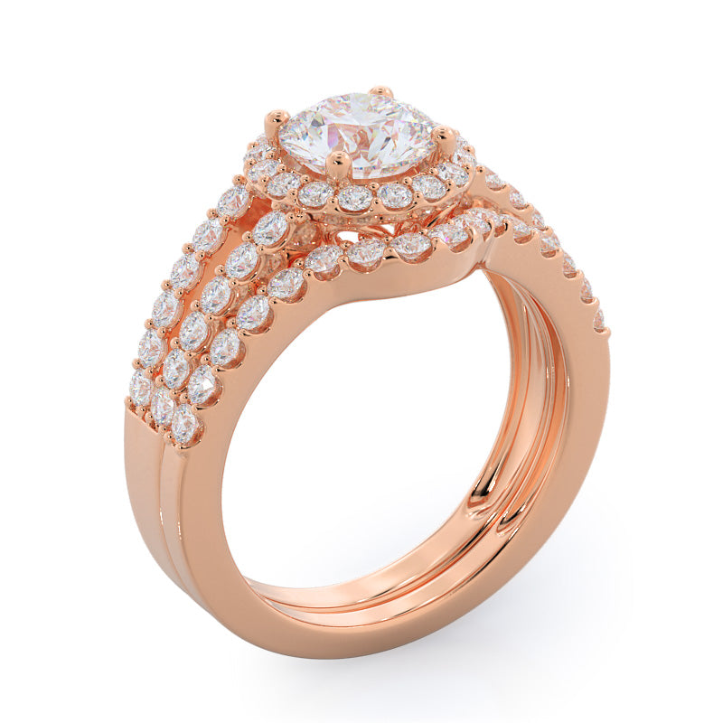 Split Shank Halo Diamond Wedding Band with 18KT Rose Gold Cut Diamond in 14KT Rose Gold view 3
