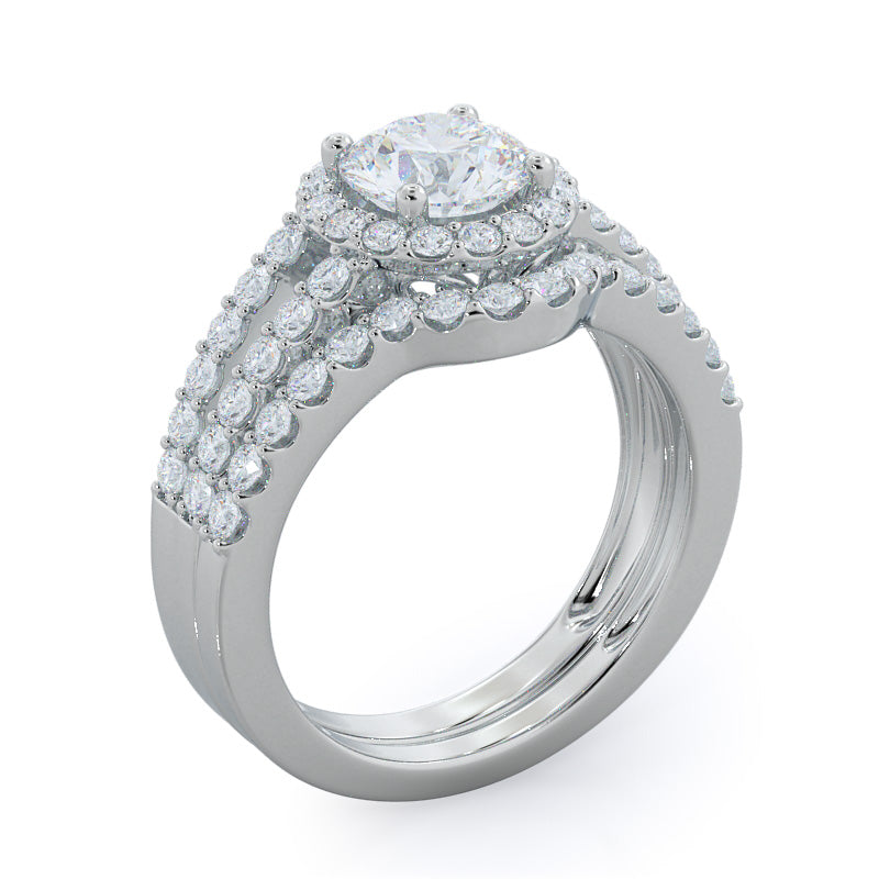 Split Shank Halo Diamond Wedding Band with Platinum Cut Diamond in 14KT Platinum view 3
