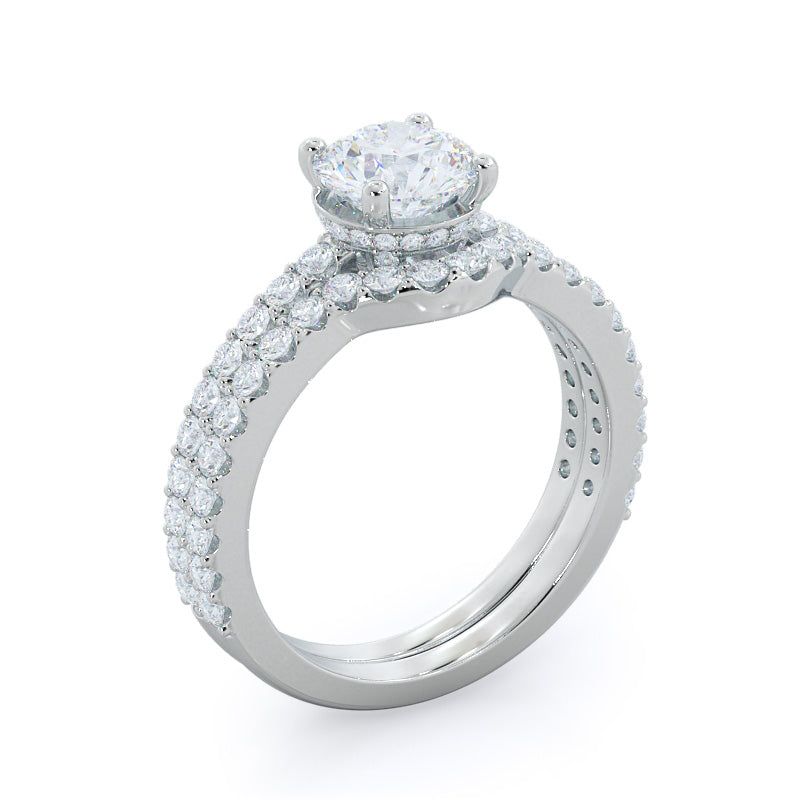 Crown Diamond Wedding Band with Platinum Cut Diamond in 14KT Platinum view 3
