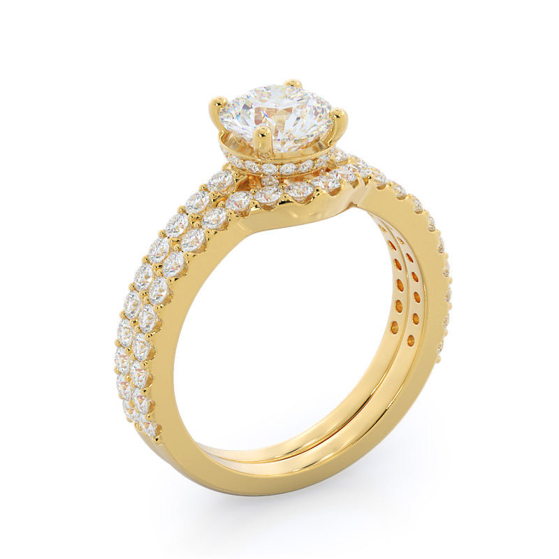 Crown Diamond Wedding Band with 18KT Yellow Gold Cut Diamond in 14KT Yellow Gold view 3
